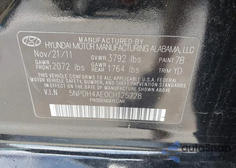 2012 Hyundai Elantra Gls from USA, damaged, VIN 5NPDH4AE0CH125728